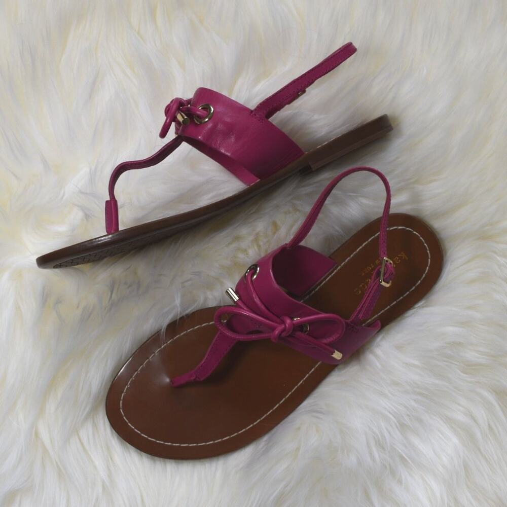 KATE SPADE  Pink “Carolina” Leather Sandals With Bow Size 9M - Picture 2 of 5